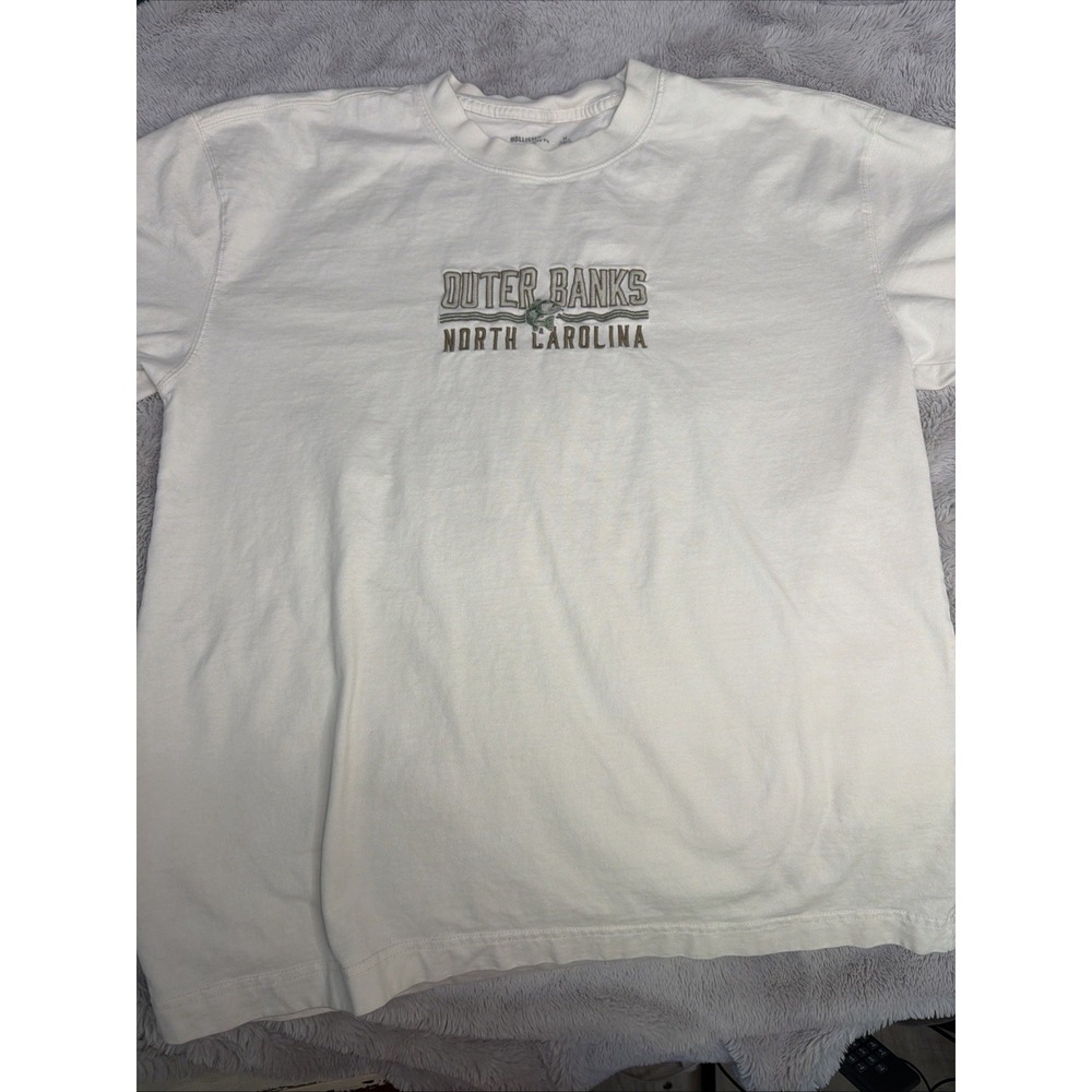 Hollister Heavyweight Boxy Fit Outer Banks NC Embroidered 100% Cotton Tee Size M